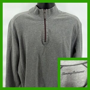 Tommy Bahama Flip Side Twill Reversible 1/4 Zip Sweatshirt Mens L Gray